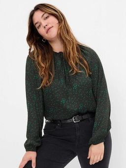 GAP - Womens Geometric Print High Neck Peasant Top - Black