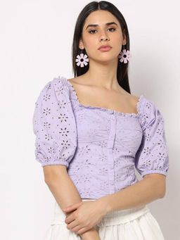 GAP - Womens Cut-Work Skinny Fit Square Neck Peasant Top - Purple