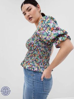 GAP - Womens Floral Print Skinny Fit Square-Neck Peplum Top - Multi-Color