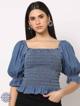 GAP - Womens Skinny Fit Square Neck Peplum Top - Blue