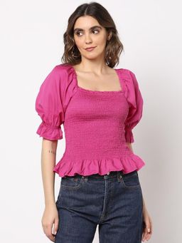 GAP - Womens Skinny Fit Square Neck Peplum Top - Pink