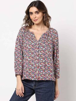 GAP - Womens V-Neck Relaxed Fit Floral Print Top - Multi-Color