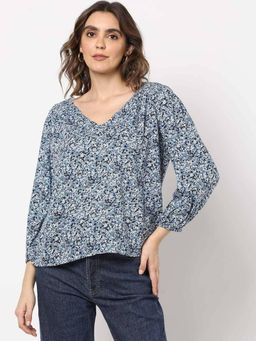 GAP - Womens Relaxed Fit V-Neck Floral Top - Navy Blue