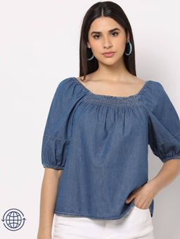 GAP - Womens Square Neck Relaxed Fit Top - Blue