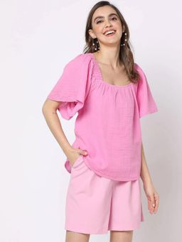 GAP - Womens Relaxed Fit Square Neck Top - Pink
