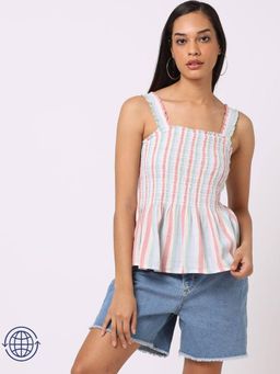 GAP - Womens Vertical Striped Square Neck Peplum Top - Multi-Color