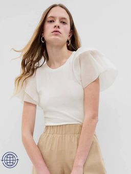 GAP - Womens Slim Fit Round Neck Top - Off White