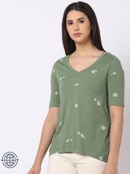 GAP - Womens V-Neck Relaxed Fit Floral Print Top - Olive