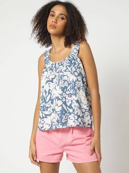 GAP - Womens Round Neck Relaxed Fit Floral Print Top - Navy Blue