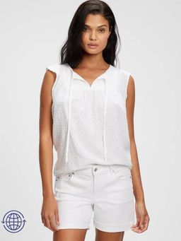 GAP - Womens Tie-Up Neck Relaxed Fit Textured Top - White