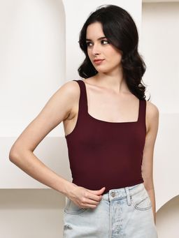 NOBARR - Womens Polyester Square Neck Stretch Tank Top - Wine