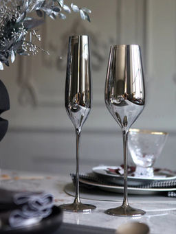 Angie Homes - Silver Metallic Flute Champagne Glasses (Pack Of 2)