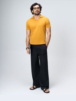 House of Namah - Mustard Pique Cotton Regular U-Polo T-Shirt