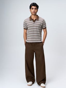 House of Namah - Multi-Color Luxe Gridline Cotton Regular V-Polo T-Shirt