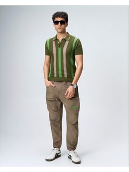 House of Namah - Multi-Color Pixel Stripe Cotton Regular B-Polo T-Shirt