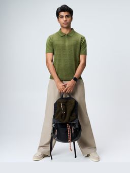 House of Namah - Sage Green Martix Cotton Regular Z-Polo T-Shirt