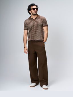 House of Namah - Cocoa Brown Luxe Diamond Cotton Regular V-Polo T-Shirt