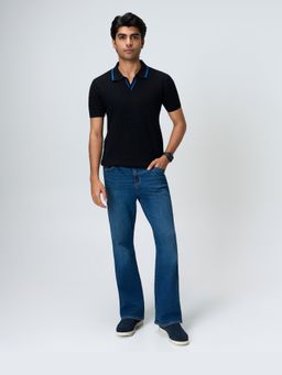 House of Namah - Electric Blue Piping Basket Cotton Regular V-Polo T-Shirt