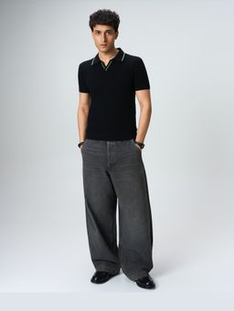 House of Namah - Grass Green Piping Basket Cotton Regular V-Polo T-Shirt