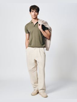 House of Namah - Khaki Green Pique Signature Cotton Bamboo Regular B-Polo T-Shirt