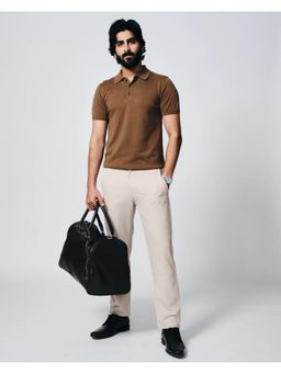 House of Namah - Cocoa Brown Pique All Day Cotton Bamboo Regular U-Polo T-Shirt