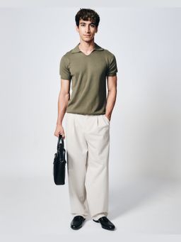 House of Namah - Khaki Green Pique All Day Cotton Bamboo Regular U-Polo T-Shirt