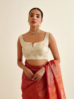 Abhishti - Soft White Banarasi Lotus Zari Blouse