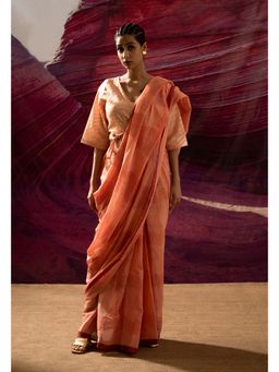 Banana Labs - Aurum Wave Arizona Orange Saree with Stitched Blouse