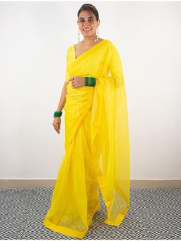 Ambar Taara - Neon Yellow Organza Saree with Unstitched Blouse