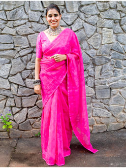 Ambar Taara - Pink Organza Saree with Unstitched Blouse