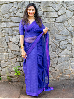 Ambar Taara - Blue Organza Saree with Unstitched Blouse