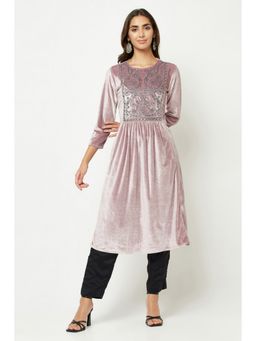 Barara Ethnic - Lilac Embroidered Velvet Kurta