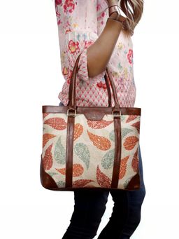 The Clownfish - Womens Laptop Bag Miranda Cream Leaf Print - TCFWLBJU-GA-14CR1-LF