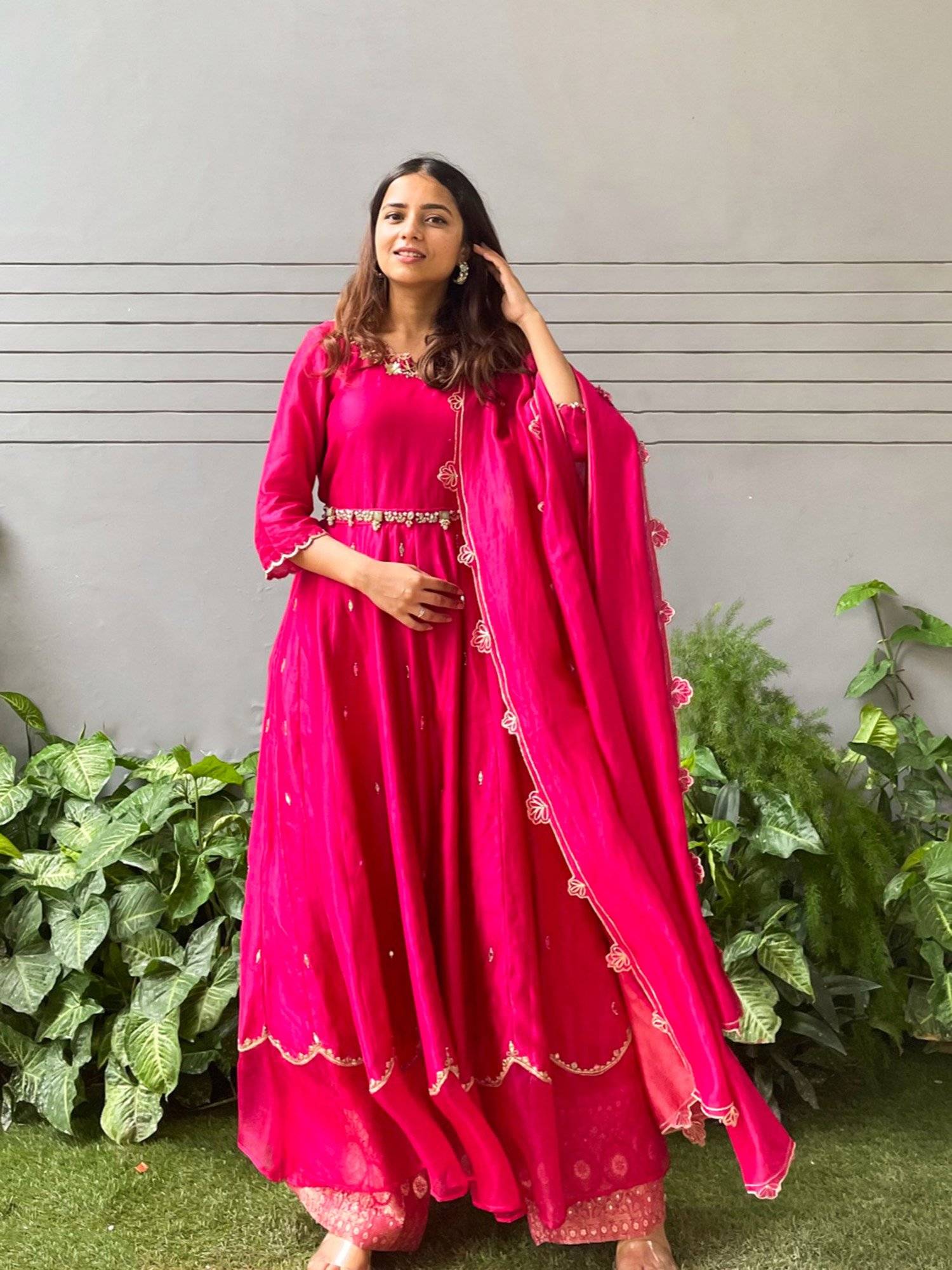 Buy ewaz Hot Pink Embroidered Anarkali Online