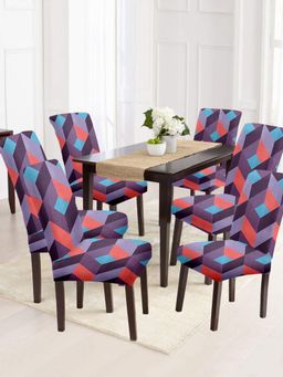 Cortina - Set of 6 Purple & Red Abstract Printed Chair Cover