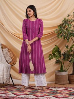 Kami Kubi - Women Magenta A Line Cotton Woven Kurta