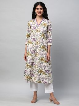 Kami Kubi - Women White A-Line Floral Printed Kurta