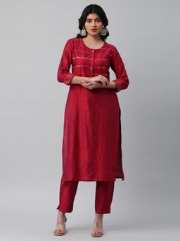 Kami Kubi - Women Maroon Viscose Embroidered Sequined Kurta
