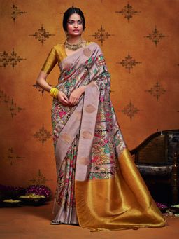 MEENA BAZAAR - Printed Art Silk Multi-Color Saree without Blouse