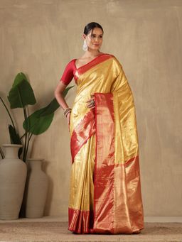 MEENA BAZAAR - Woven Art Silk Mustard Saree without Blouse