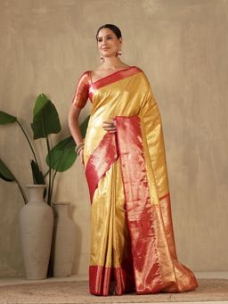 MEENA BAZAAR - Woven Art Silk Mustard Saree without Blouse