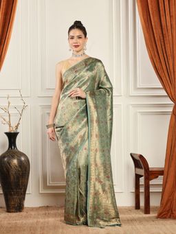 MEENA BAZAAR - Woven Art Silk Green Saree without Blouse