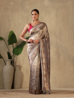 MEENA BAZAAR - Woven Art Silk Grey Saree without Blouse