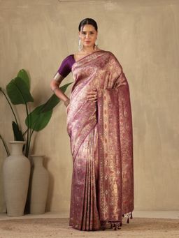 MEENA BAZAAR - Woven Art Silk Lavender Saree without Blouse