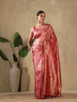MEENA BAZAAR - Woven Art Silk Pink Saree without Blouse
