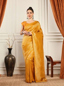 MEENA BAZAAR - Woven Art Silk Mustard Saree without Blouse