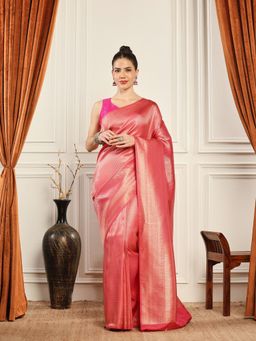MEENA BAZAAR - Woven Art Silk Pink Saree without Blouse