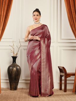 MEENA BAZAAR - Woven Art Silk Wine Saree without Blouse