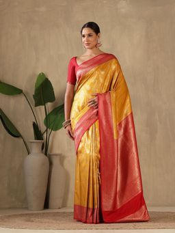 MEENA BAZAAR - Woven Art Silk Mustard Saree without Blouse