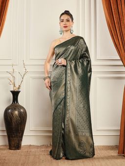 MEENA BAZAAR - Woven Art Silk Green Saree without Blouse